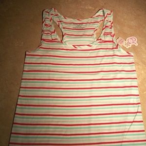 Jasmine & Ginger Green & Red Stripe Tank Top M